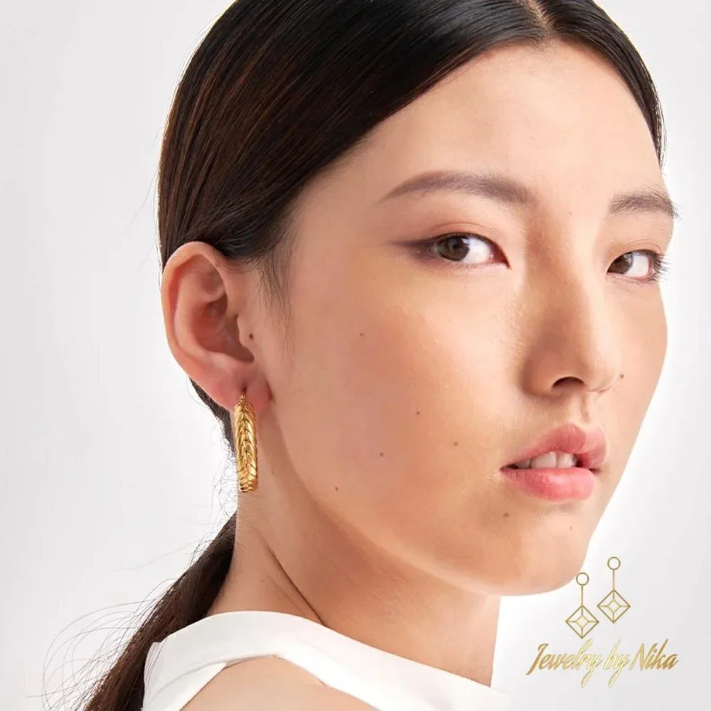 NEW 14K Yellow Gold Elyvian Boho Twisted Chain Statement Luxury Hoop Earrings